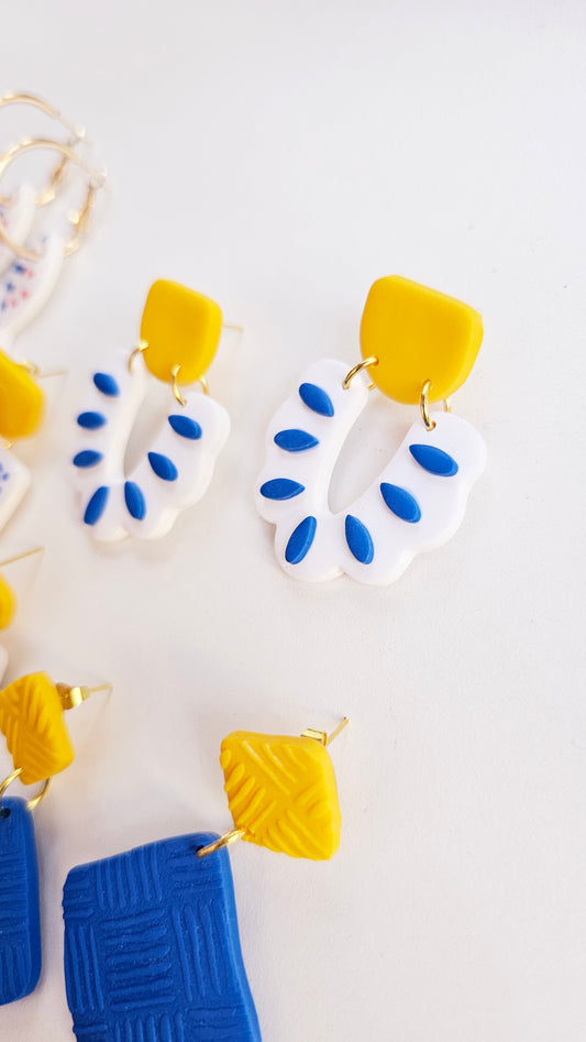 Scalloped Fan Statement Earrings - Bold Polymer Clay Jewelry, Coastal Jewelry, Handmade Gift for Beach Lovers