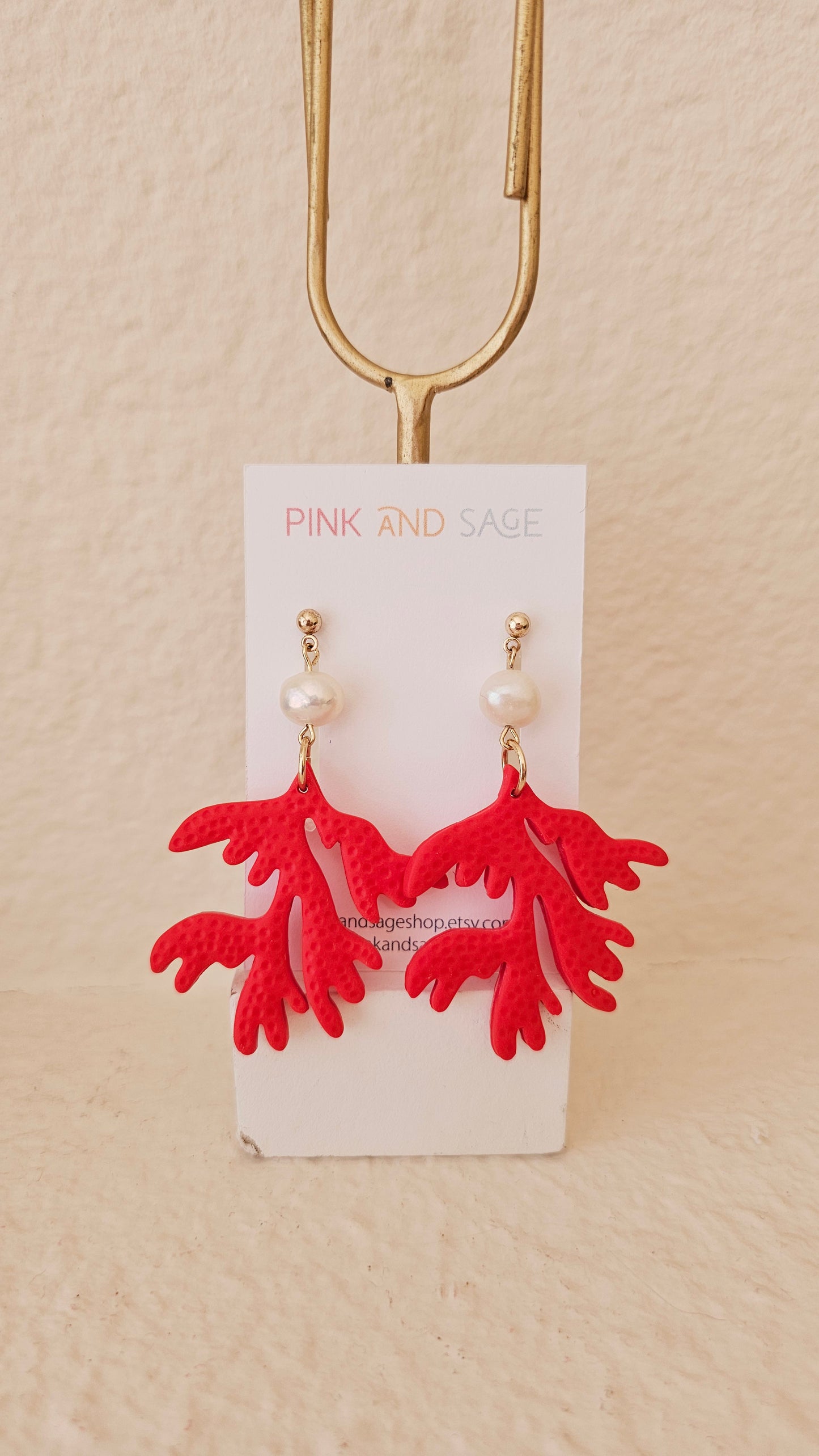 Coral Reef Polymer Clay Earrings – Statement Earrings with Freshwater Pearl, Ocean-Inspired Jewelry, Beach Wedding Earrings, Handmade Gift