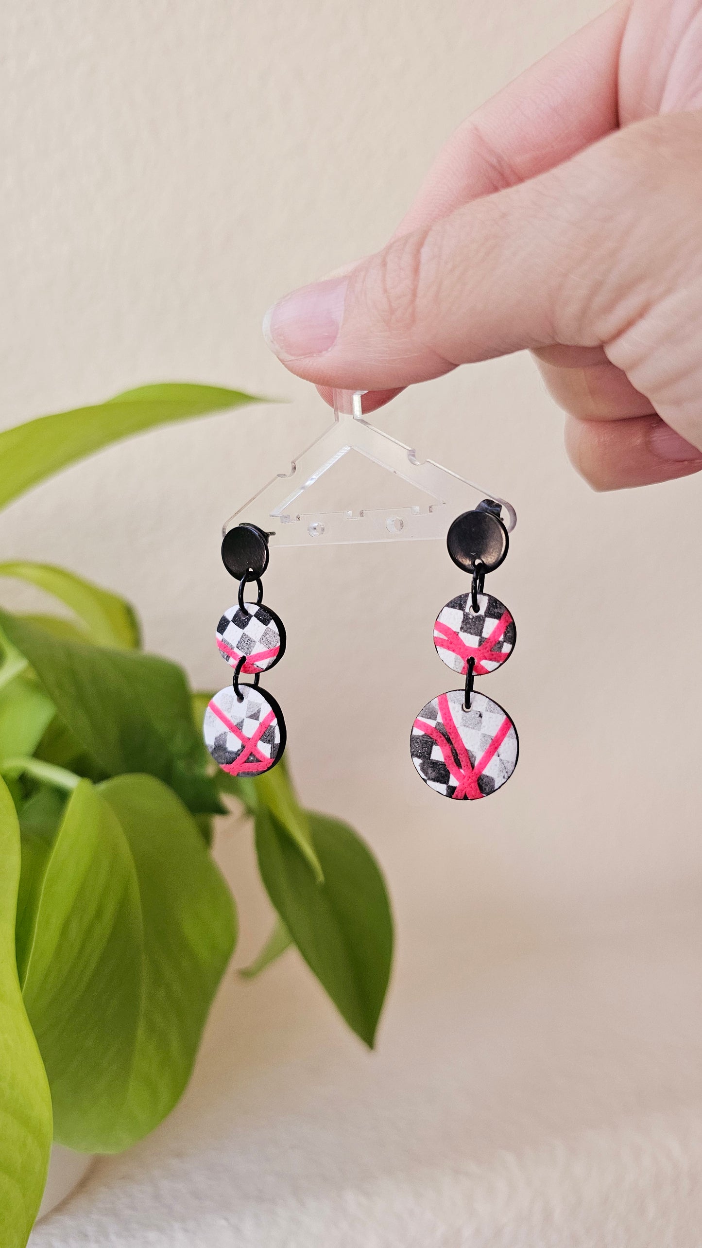 Checkered Handmade Polymer Clay Dangle Earrings
