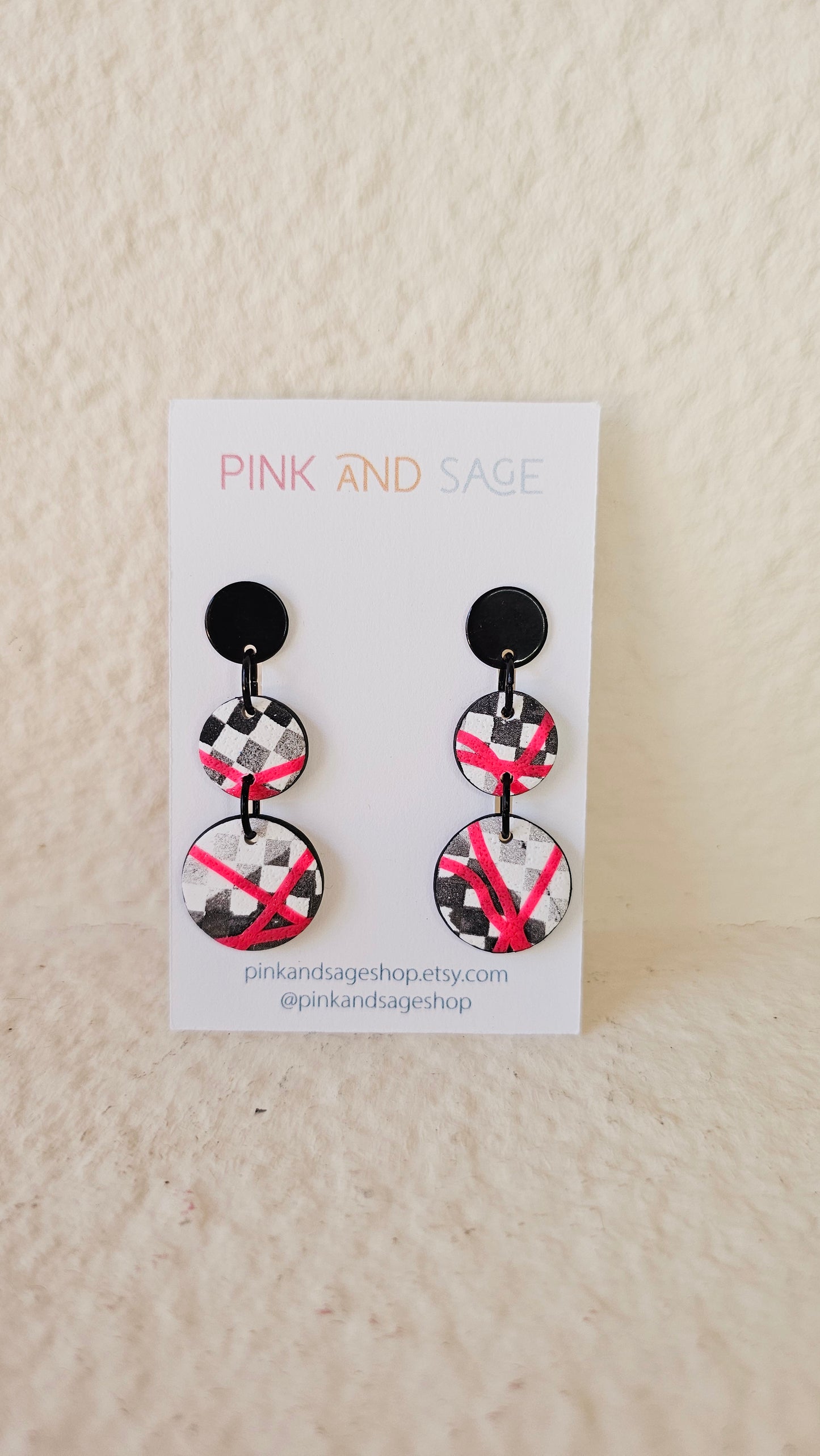 Checkered Handmade Polymer Clay Dangle Earrings
