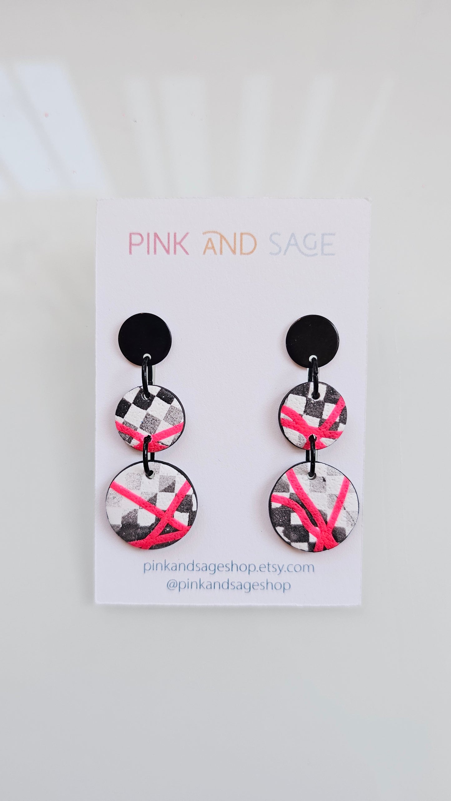 Checkered Handmade Polymer Clay Dangle Earrings