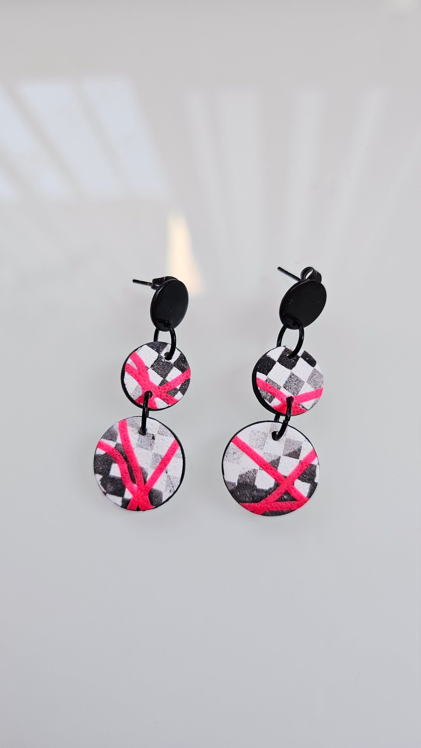 Checkered Handmade Polymer Clay Dangle Earrings