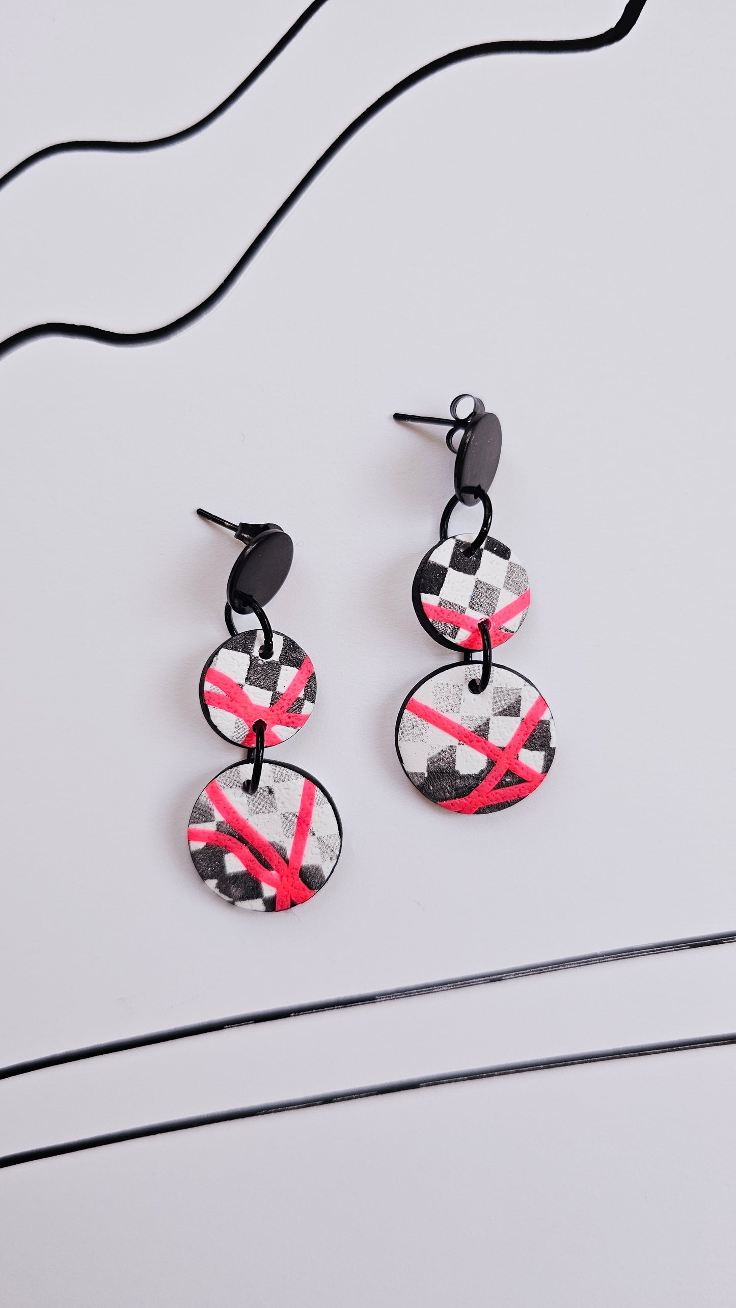 Checkered Handmade Polymer Clay Dangle Earrings