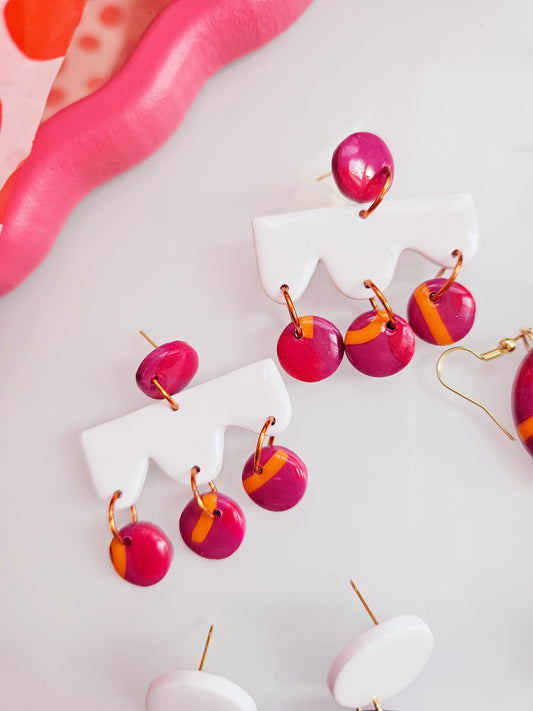 Pink & Orange Polymer Clay Earrings - Handmade Statement Dangles