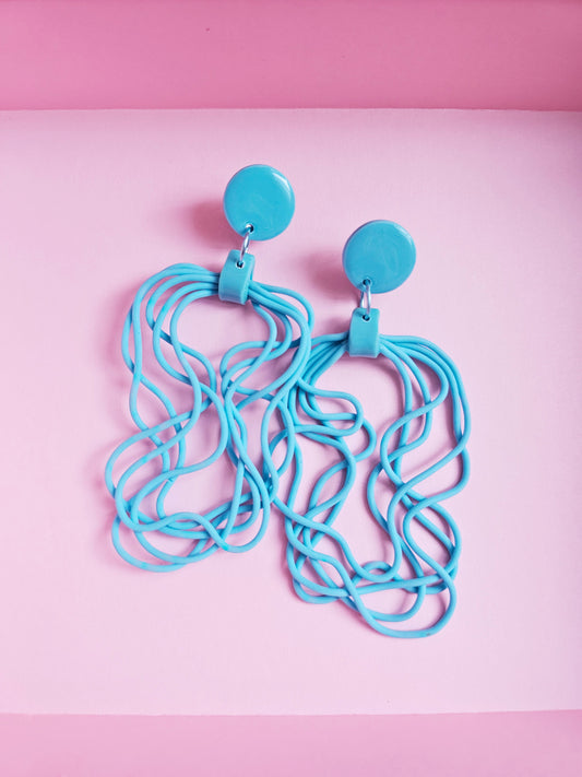 Turquoise & Orange Flowing Effect Earrings - Abstract Polymer Clay Statement Dangles