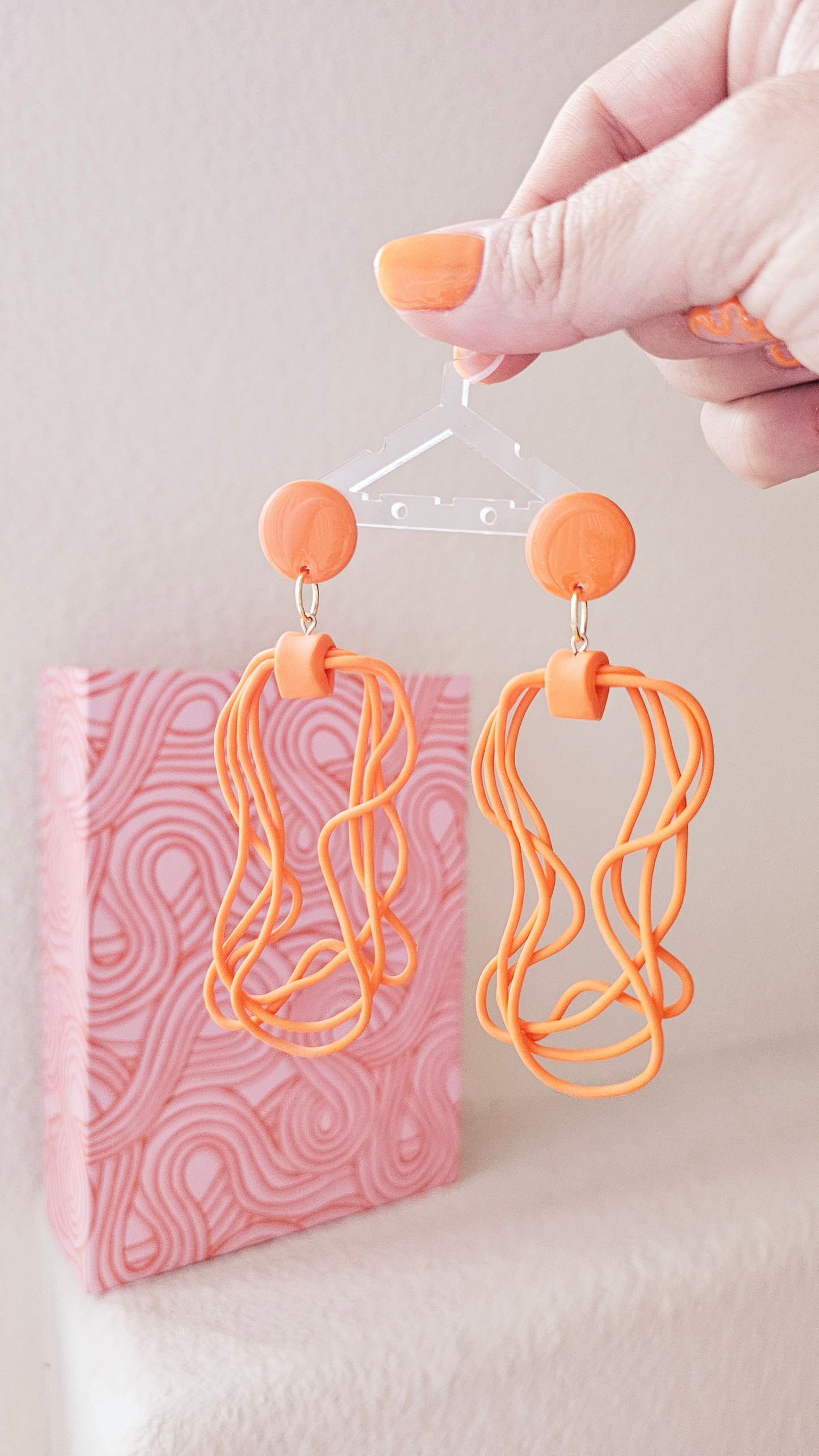 Turquoise & Orange Flowing Effect Earrings - Abstract Polymer Clay Statement Dangles