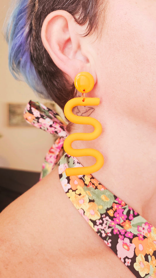Orange Squiggly Statement Earrings