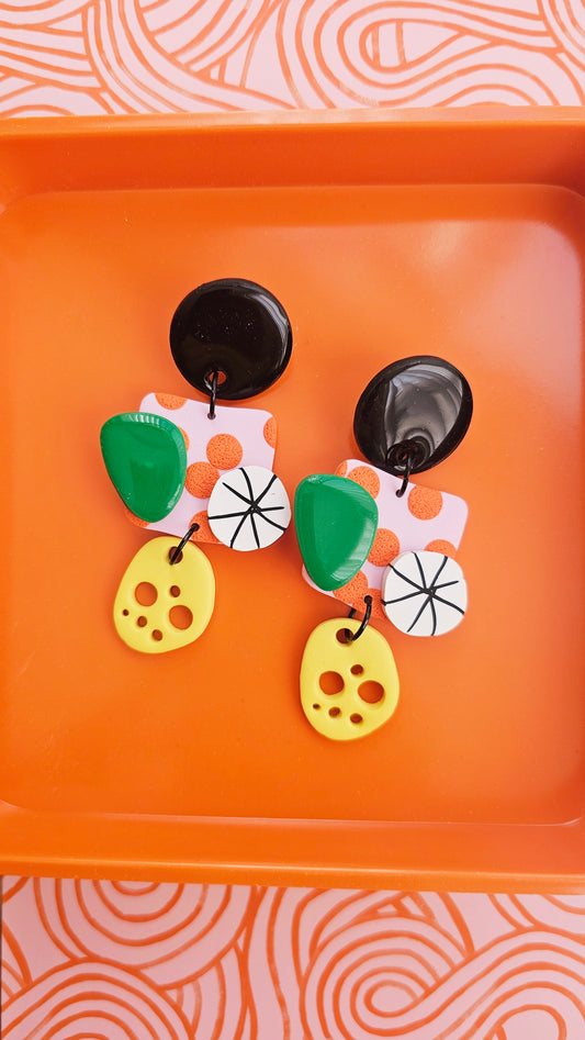 Vibrant Abstract Polymer Clay Statement Earrings