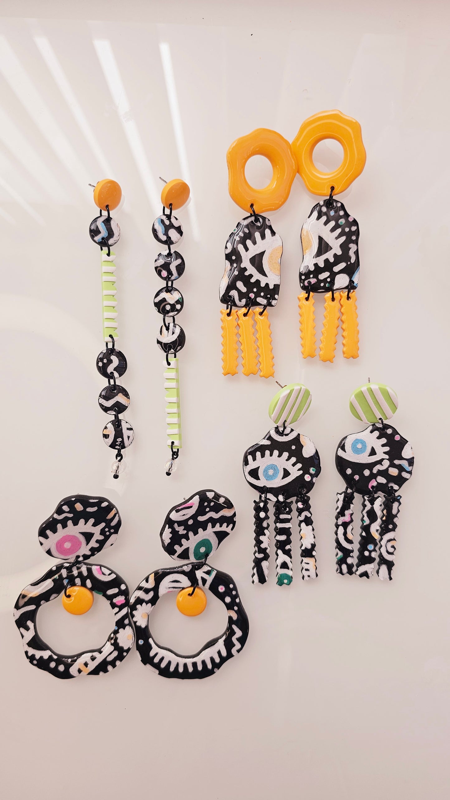 Hand Painted Eye Doodle Hoop Earrings - Black & White Statement Earrings