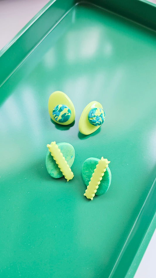 Lime Splash Stud Duo – Mixed Clay Stud Set