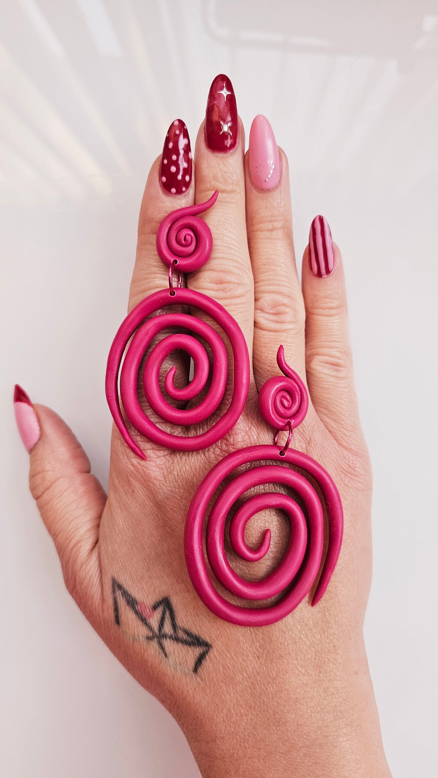 Spiral Polymer Clay Statement Earrings - Handmade Lightweight Dangle Earrings