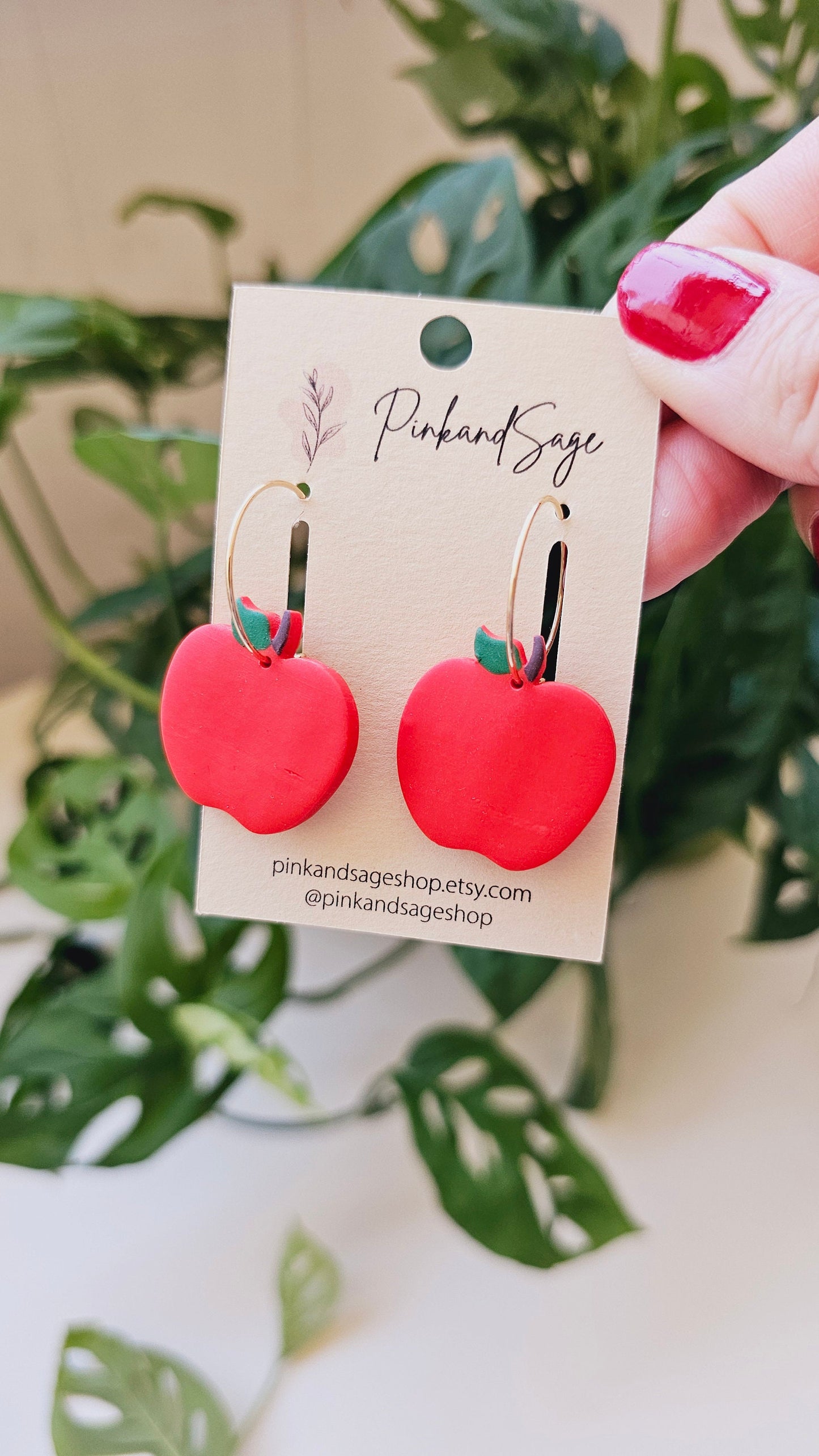 Juicy Apple Drops: Handmade Dangle Earrings, Best for Teachers, Back to School and Fruit Lovers