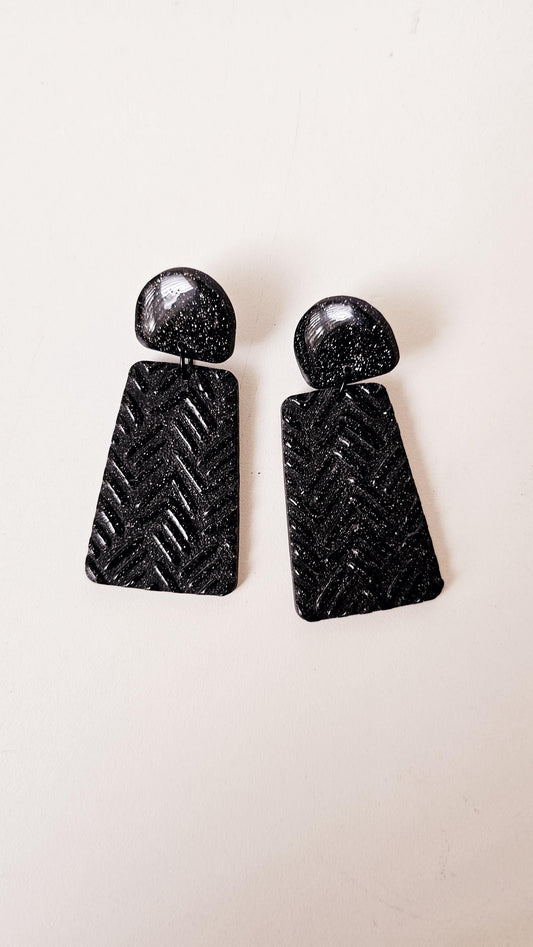 Black Polymer Clay Earrings - Modern and Chic with a Subtle Sparkle - Unique Handmade Jewelry - Colorful Jewelry Gift