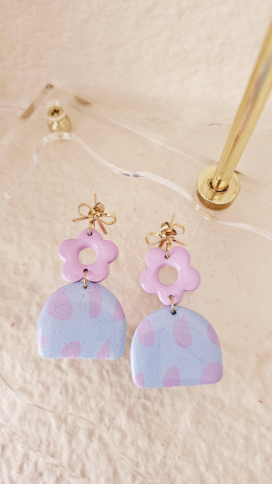 Handmade Flower Clay Earrings with Mini Bows for Spring, Lightweight Polymer Clay, Gift for Wife, Best Friend or Sister, Mother