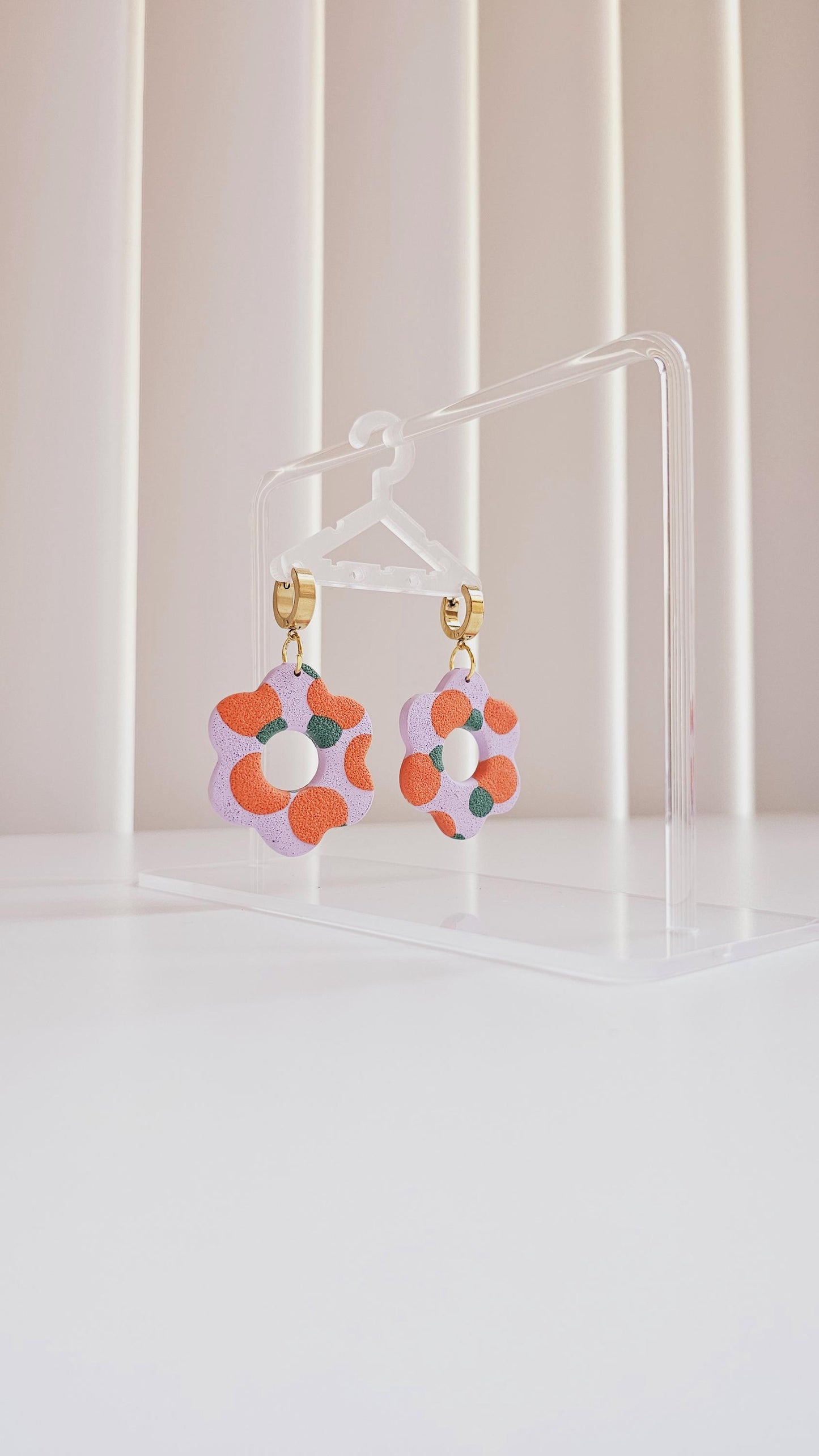 Citrus Bloom: Flower Dangle Earrings with Orange Pattern for Creative Woman, Handmade Gifts for Flower and Orange Lovers
