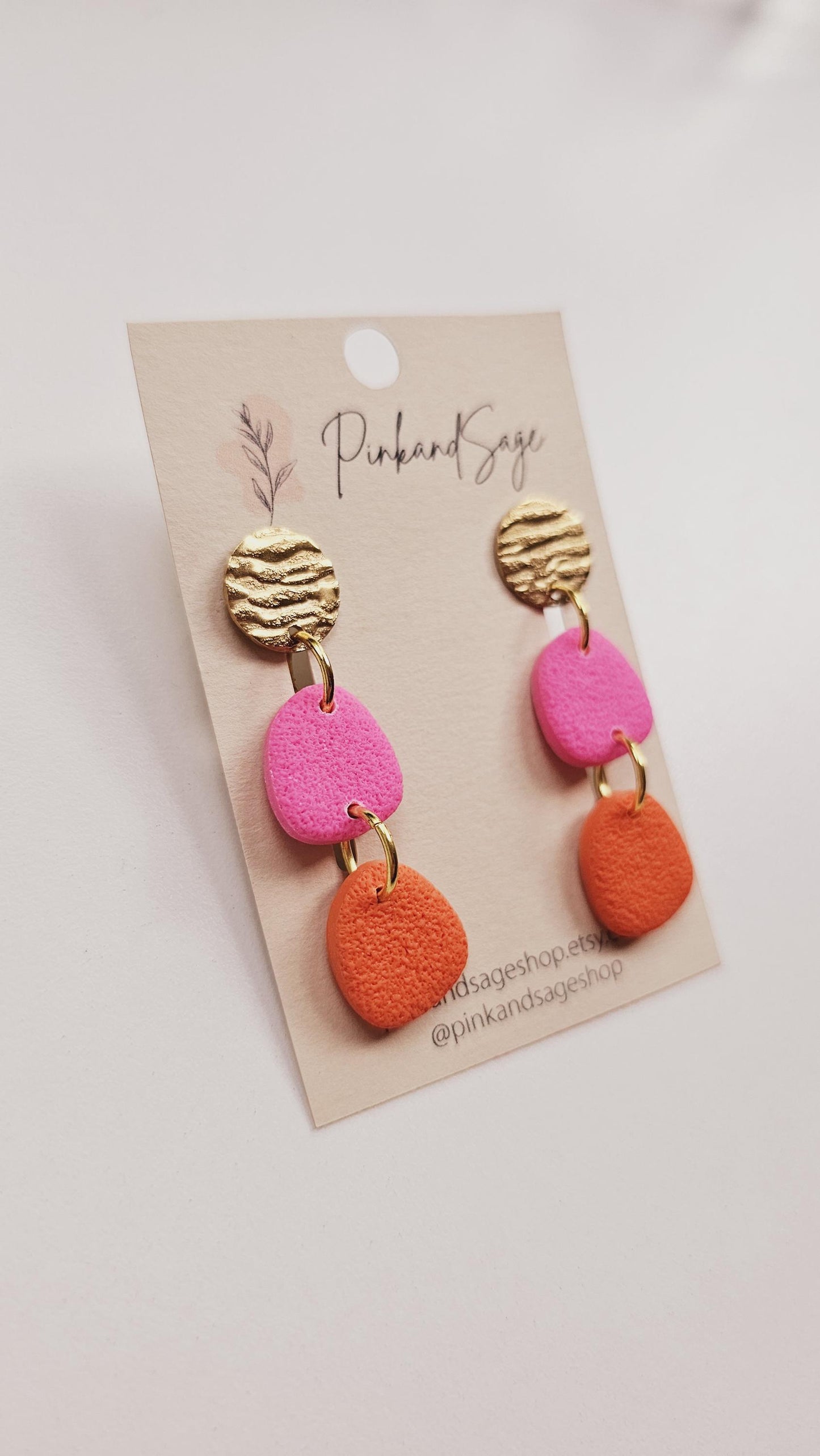 Abstract Mini Dangle Earrings: Hot Pink & Orange Statement Jewelry for Creative Woman, Handmade Gifts for Women