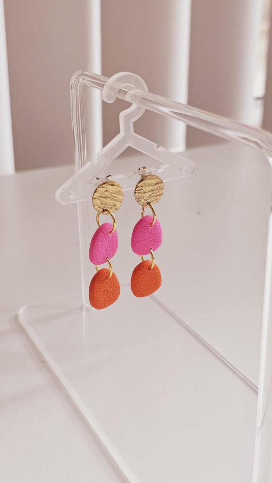 Abstract Mini Dangle Earrings: Hot Pink & Orange Statement Jewelry for Creative Woman, Handmade Gifts for Women