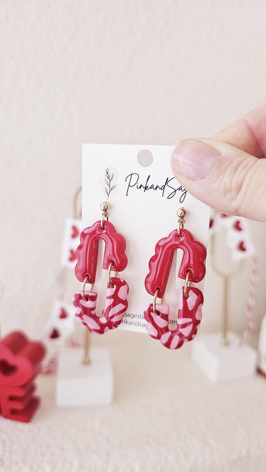 Handmade Red Clay Earrings, Cute Dangles, Lightweight Polymer Clay Earrings, Gift for Wife, Best Friend or Sister