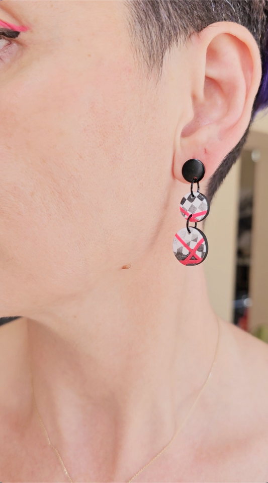 Checkered Handmade Polymer Clay Dangle Earrings