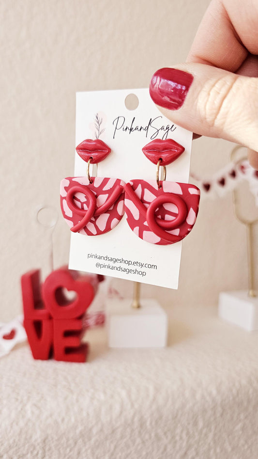 Handmade Clay Earrings with Mini Red Lips, Lightweight Polymer Clay Earrings, Gift for Wife, Best Friend or Sister