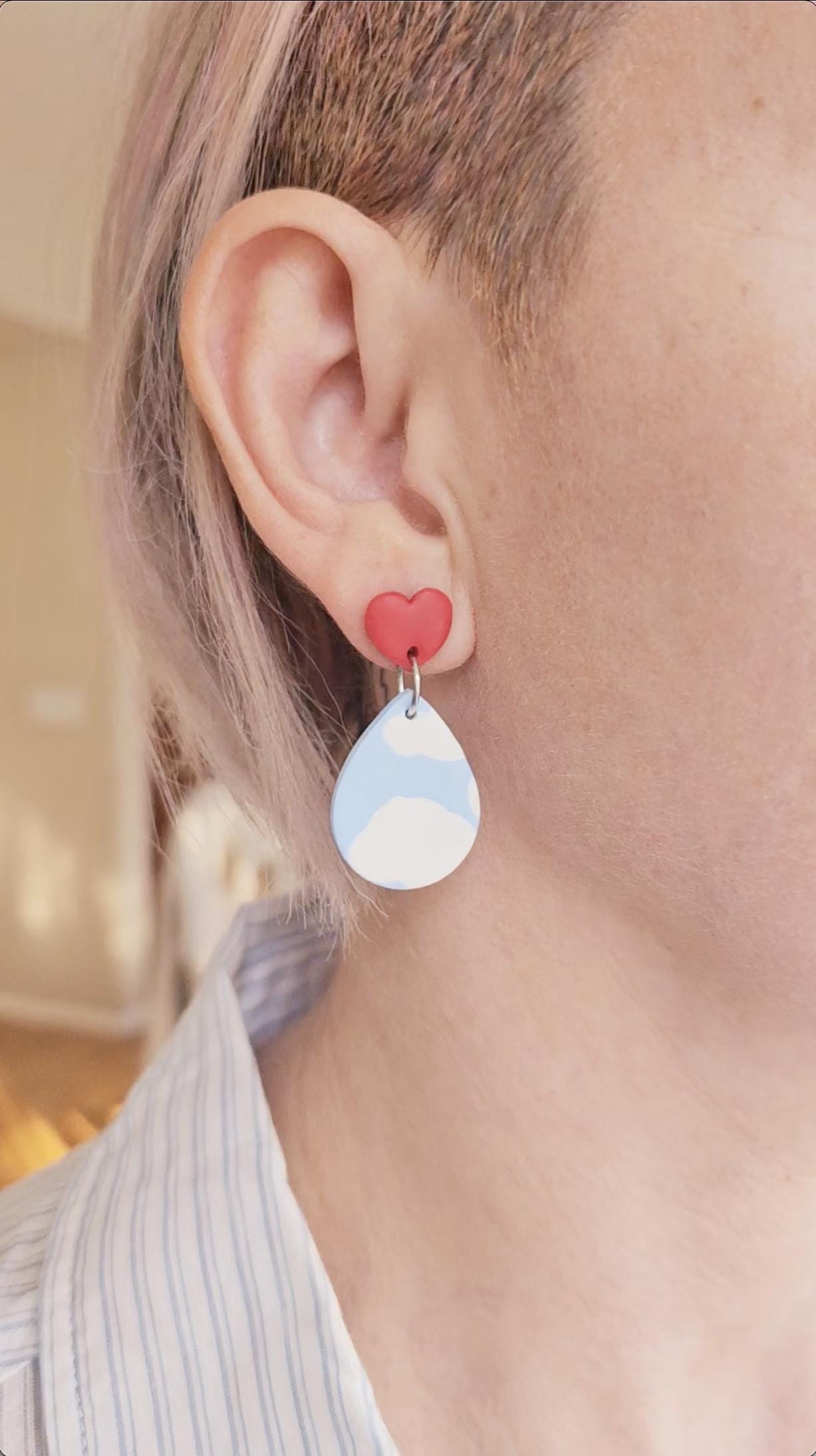 Handmade Clay Earrings with "Love is in the Air" Theme, Lightweight Polymer Clay Earrings, Gift for Wife, Best Friend or Sister