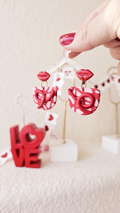 Handmade Clay Earrings with Mini Red Lips, Lightweight Polymer Clay Earrings, Gift for Wife, Best Friend or Sister