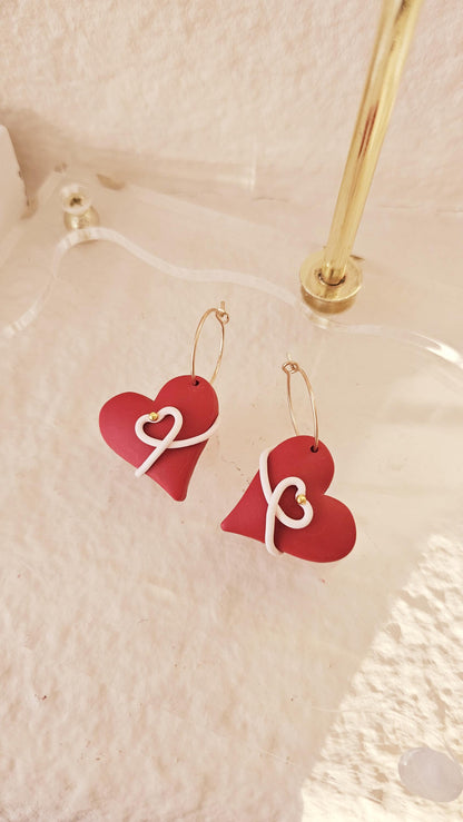 Heart-shape Handmade Clay Earrings, Lightweight Polymer Clay Earrings, Gift for Wife, Best Friend or Sister