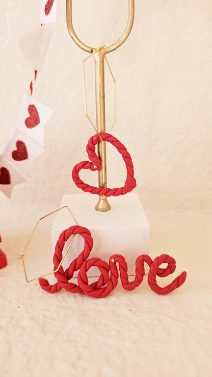 Handmade Clay Earrings, Mismatch "love" & Heart Earring Set, Lightweight Polymer Clay, Gift for Wife, Best Friend or Sister