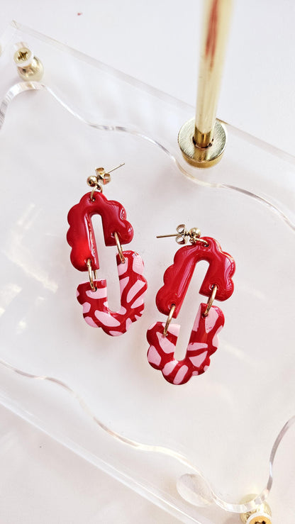 Handmade Red Clay Earrings, Cute Dangles, Lightweight Polymer Clay Earrings, Gift for Wife, Best Friend or Sister