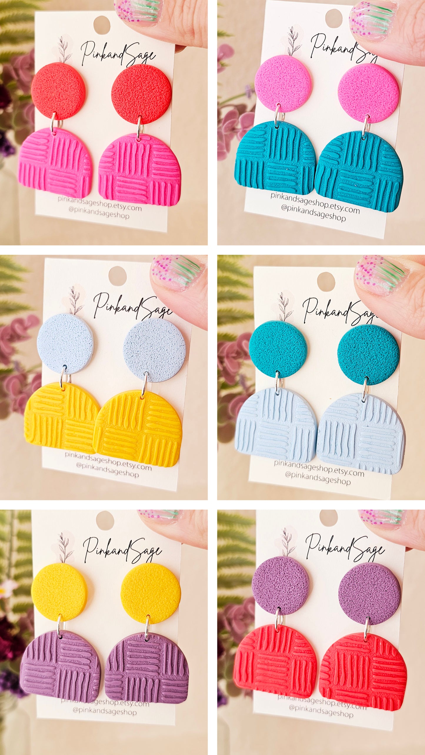 Modern Geometric Earrings - Lightweight Polymer Clay - Unique Handmade Jewelry - Colorful Jewelry Gift