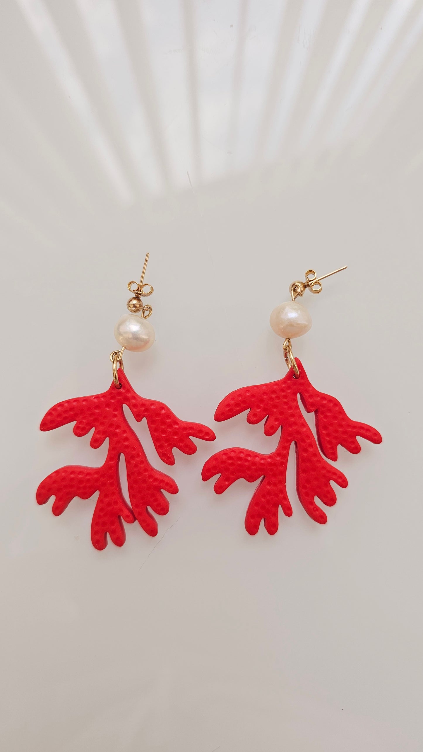 Coral Reef Polymer Clay Earrings – Statement Earrings with Freshwater Pearl, Ocean-Inspired Jewelry, Beach Wedding Earrings, Handmade Gift