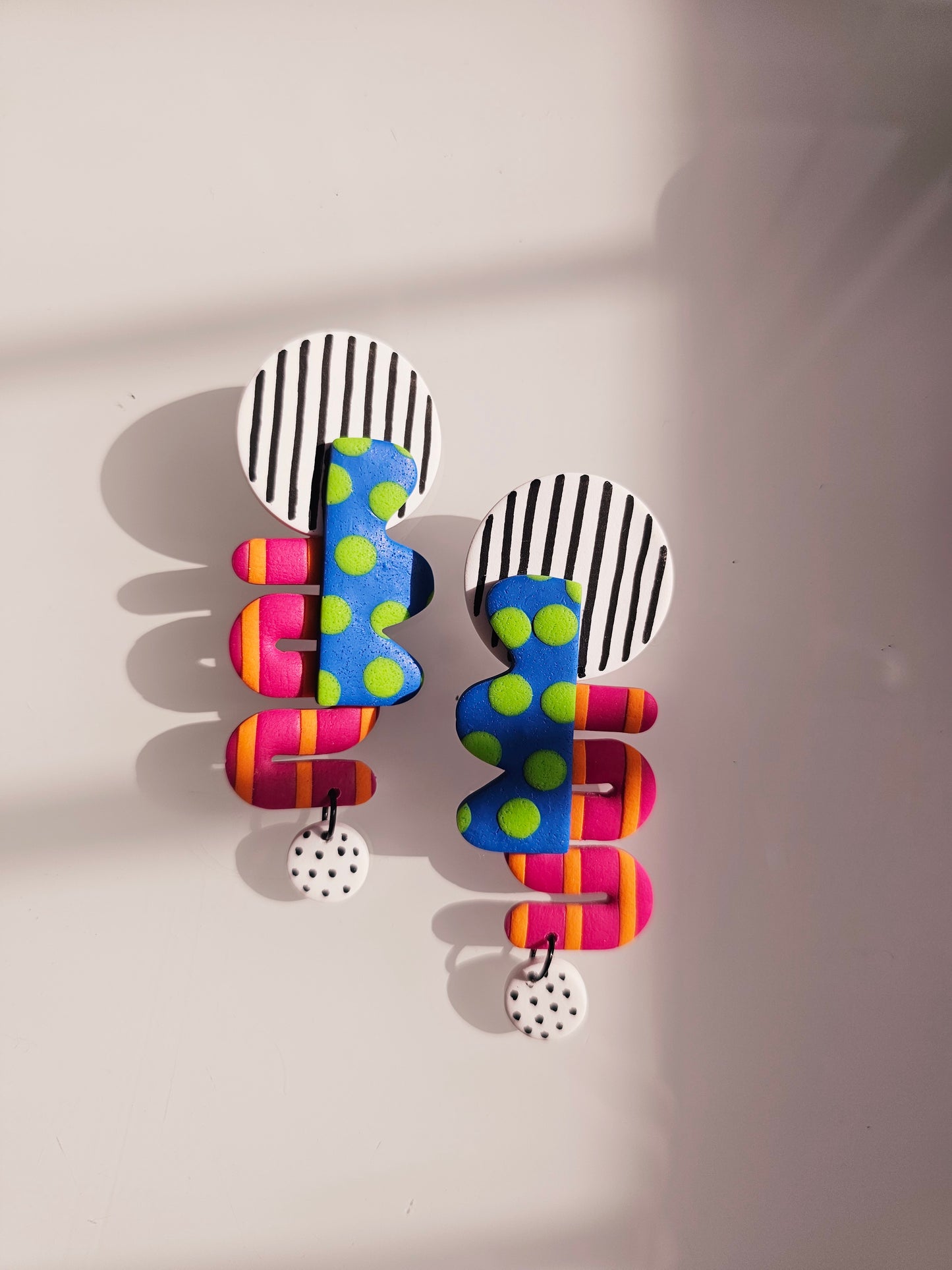Oversized Geometric Statement Clip-Ons - Bold Blue & Pink Abstract Earrings