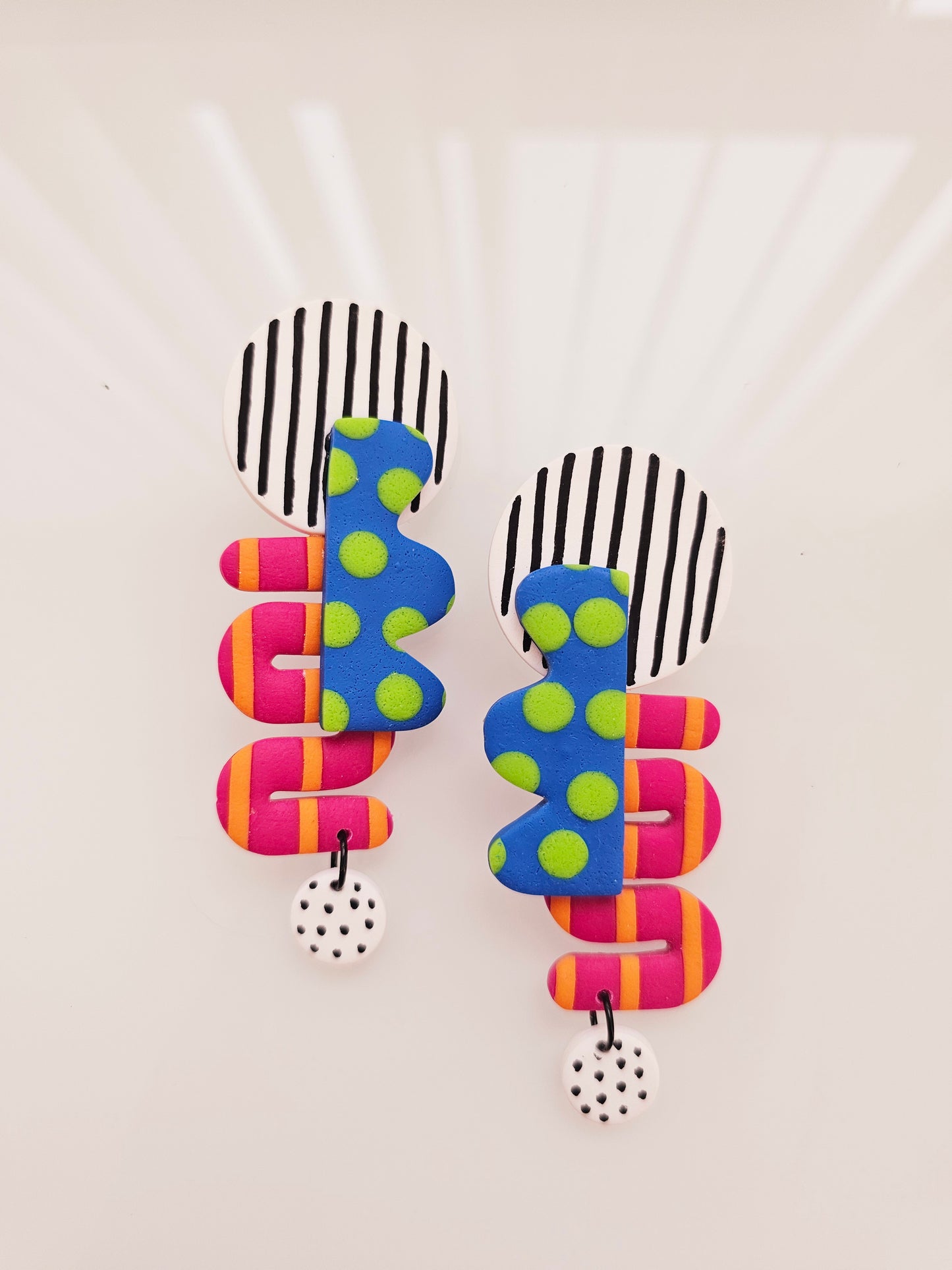Oversized Geometric Statement Clip-Ons - Bold Blue & Pink Abstract Earrings
