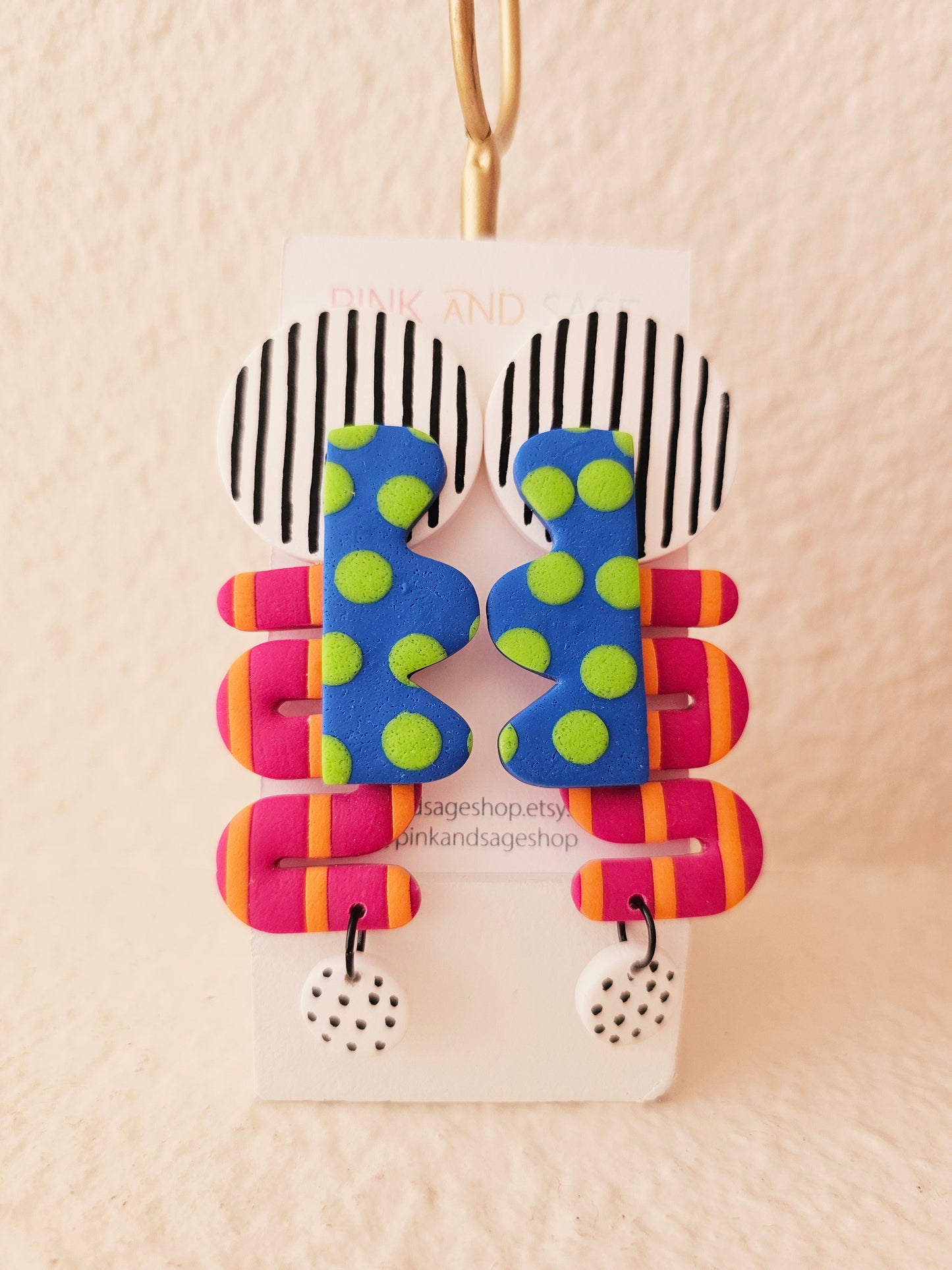 Oversized Geometric Statement Clip-Ons - Bold Blue & Pink Abstract Earrings