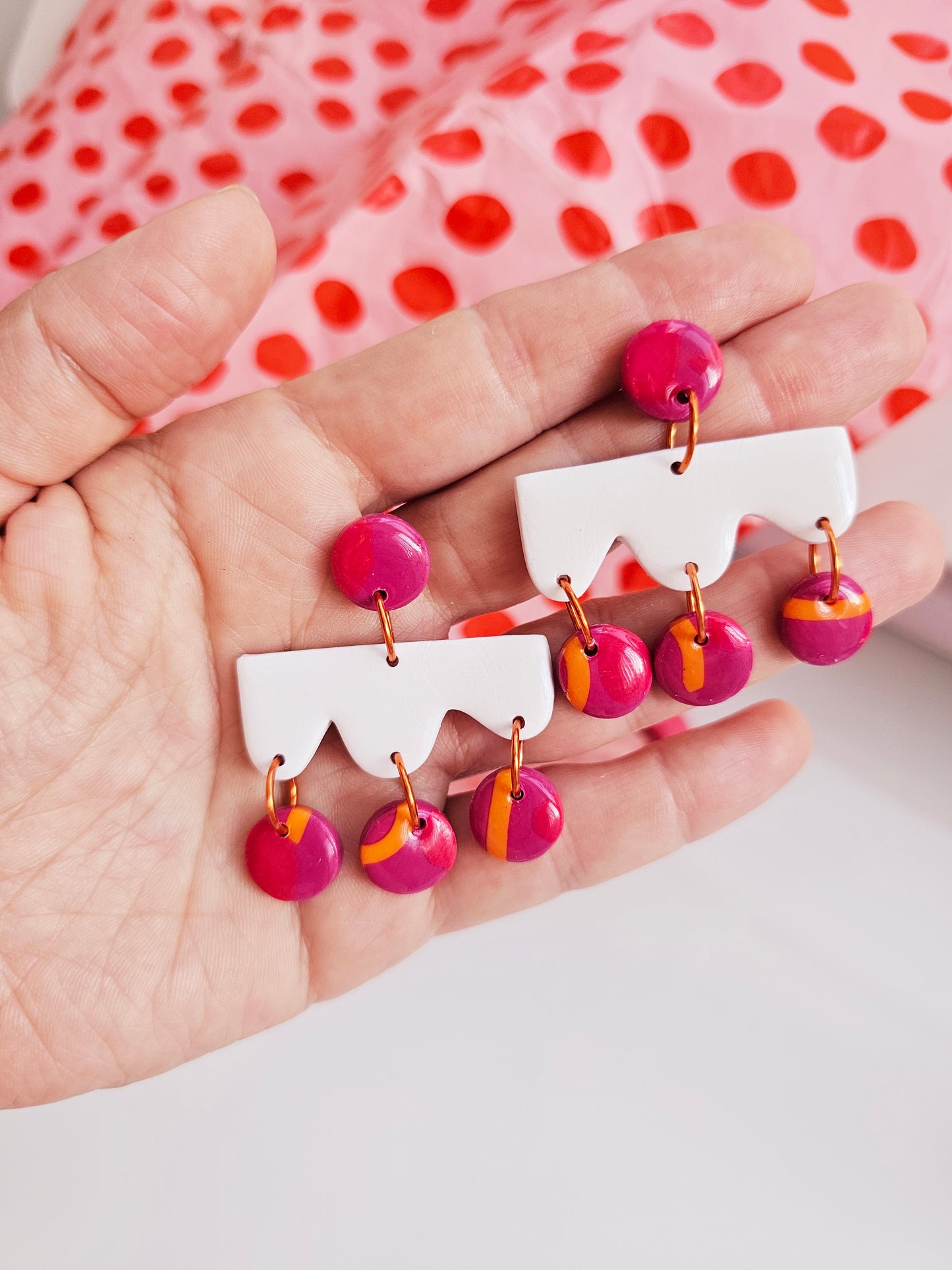 Pink & Orange Polymer Clay Earrings - Handmade Statement Dangles | Pink and Sage