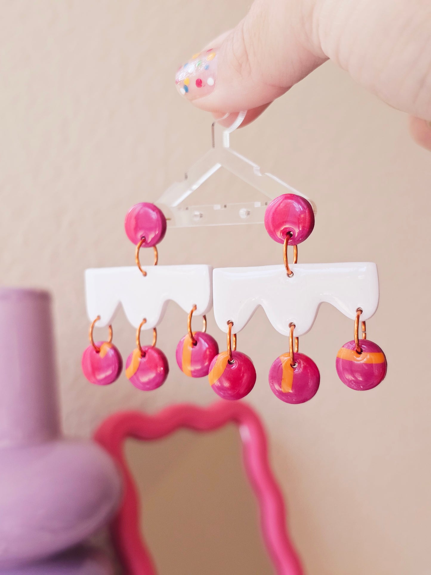 Pink & Orange Polymer Clay Earrings - Handmade Statement Dangles | Pink and Sage