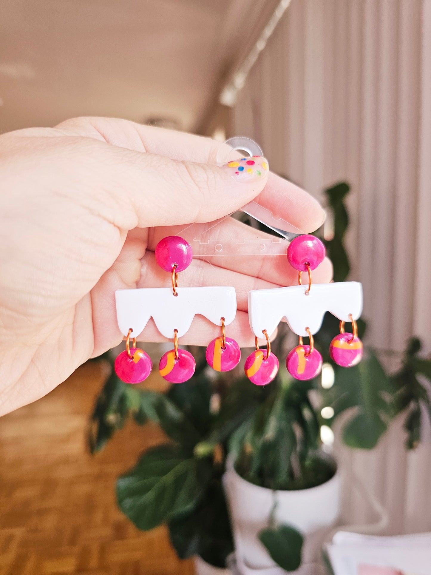 Pink & Orange Polymer Clay Earrings - Handmade Statement Dangles | Pink and Sage