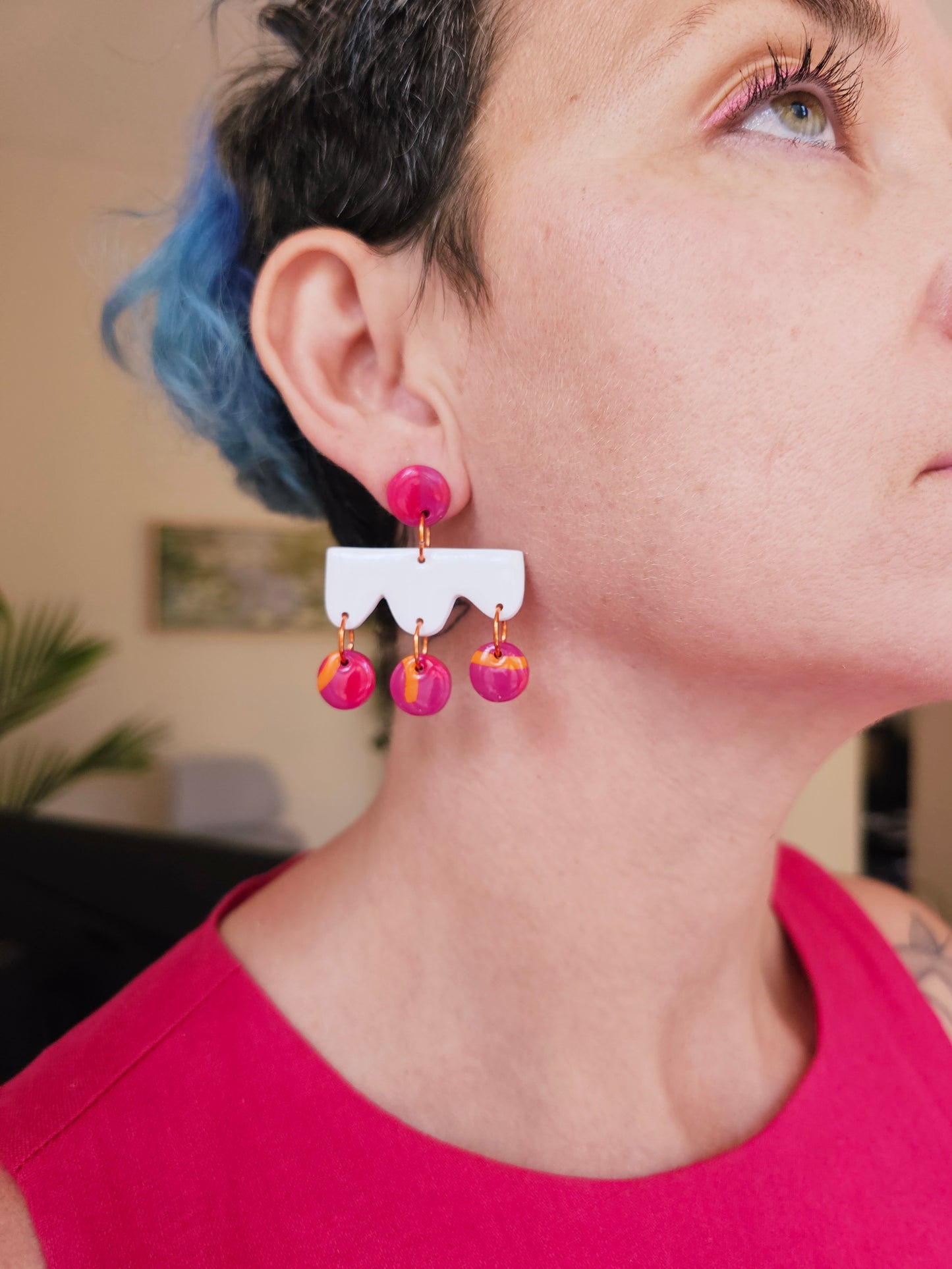 Pink & Orange Polymer Clay Earrings - Handmade Statement Dangles | Pink and Sage