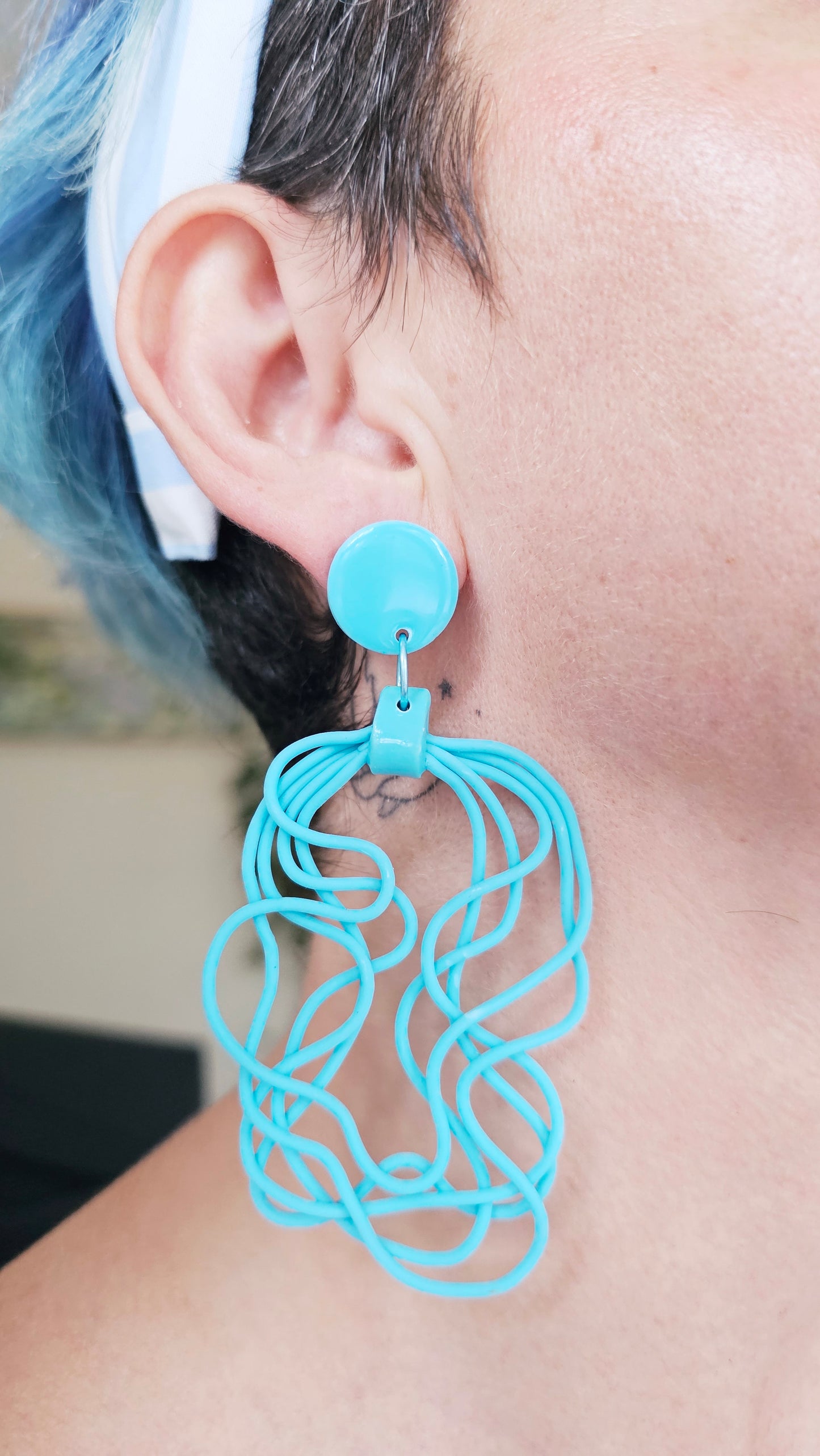 Turquoise & Orange Flowing Effect Earrings - Abstract Polymer Clay Statement Dangles
