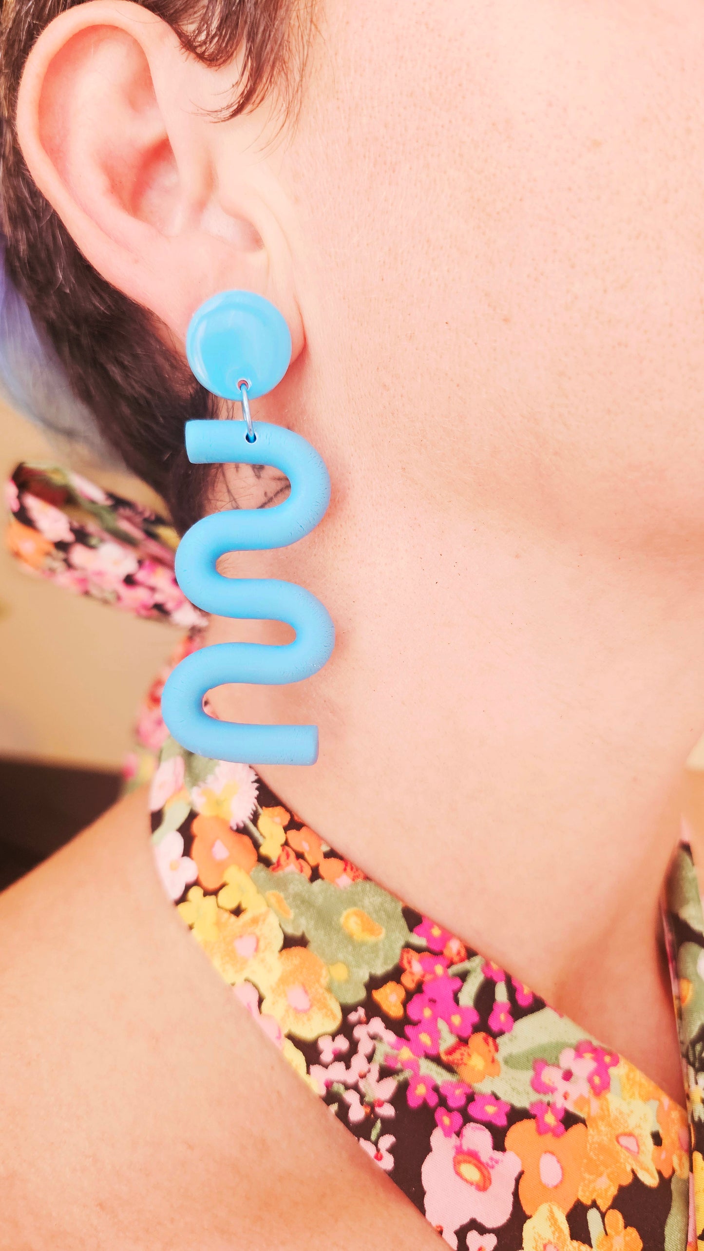 Orange Squiggly Statement Earrings