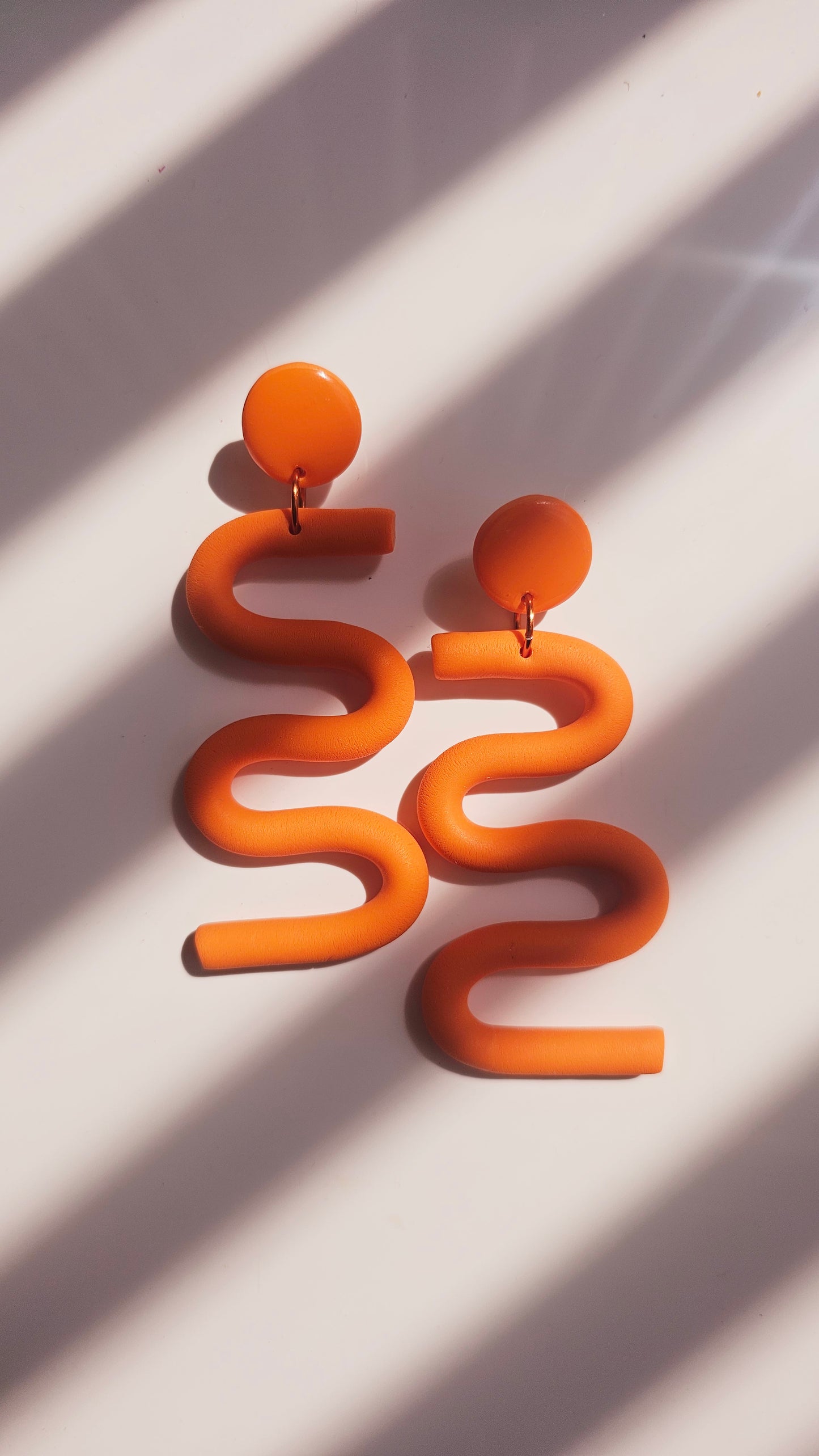 Orange Squiggly Statement Earrings