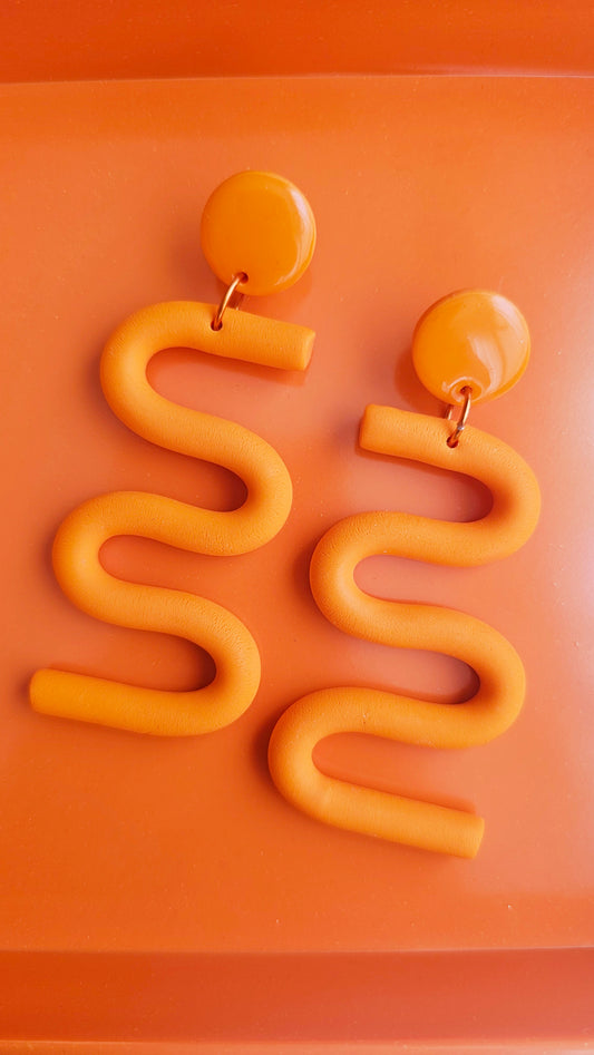 Orange Squiggly Statement Earrings