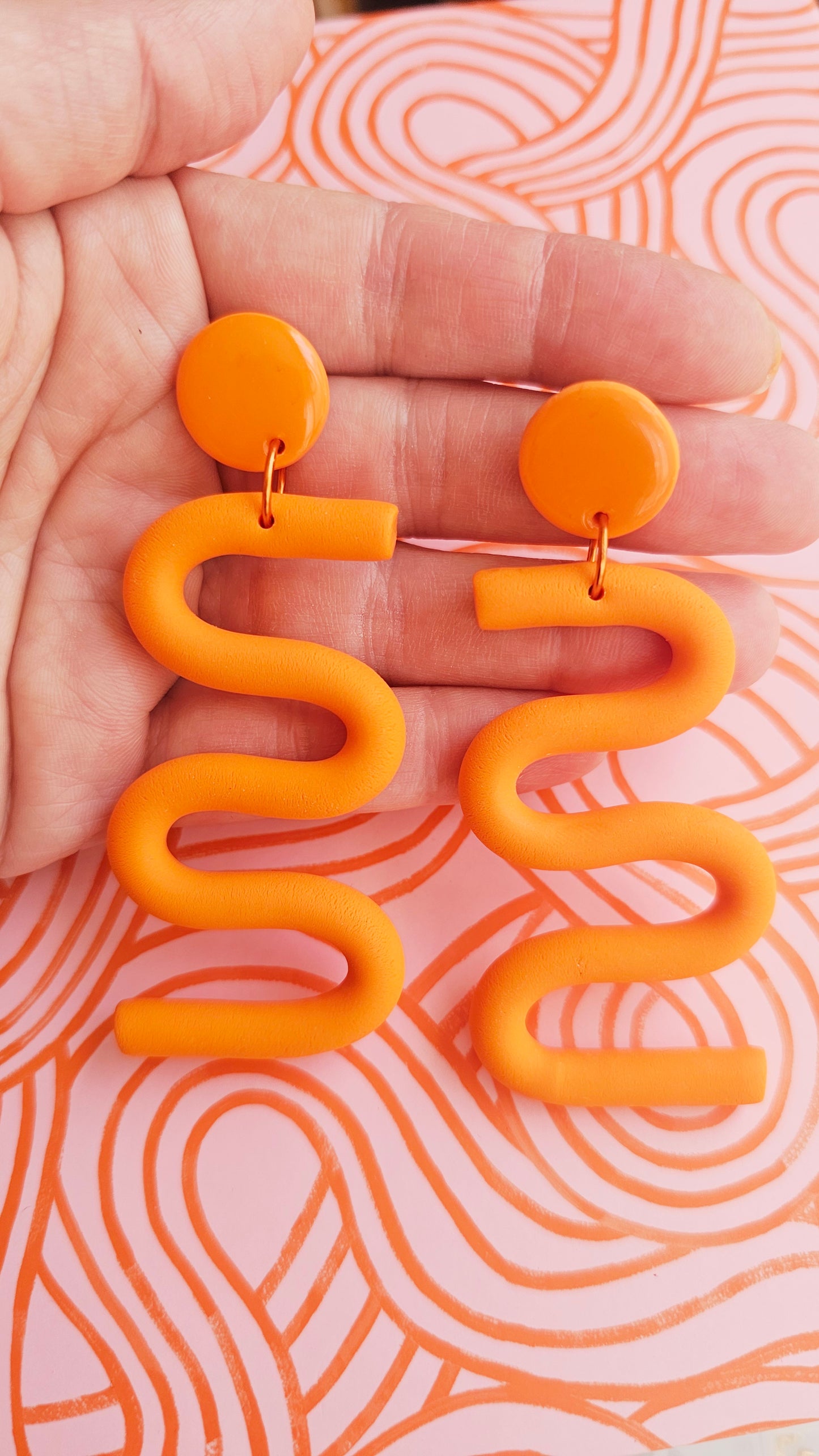 Orange Squiggly Statement Earrings