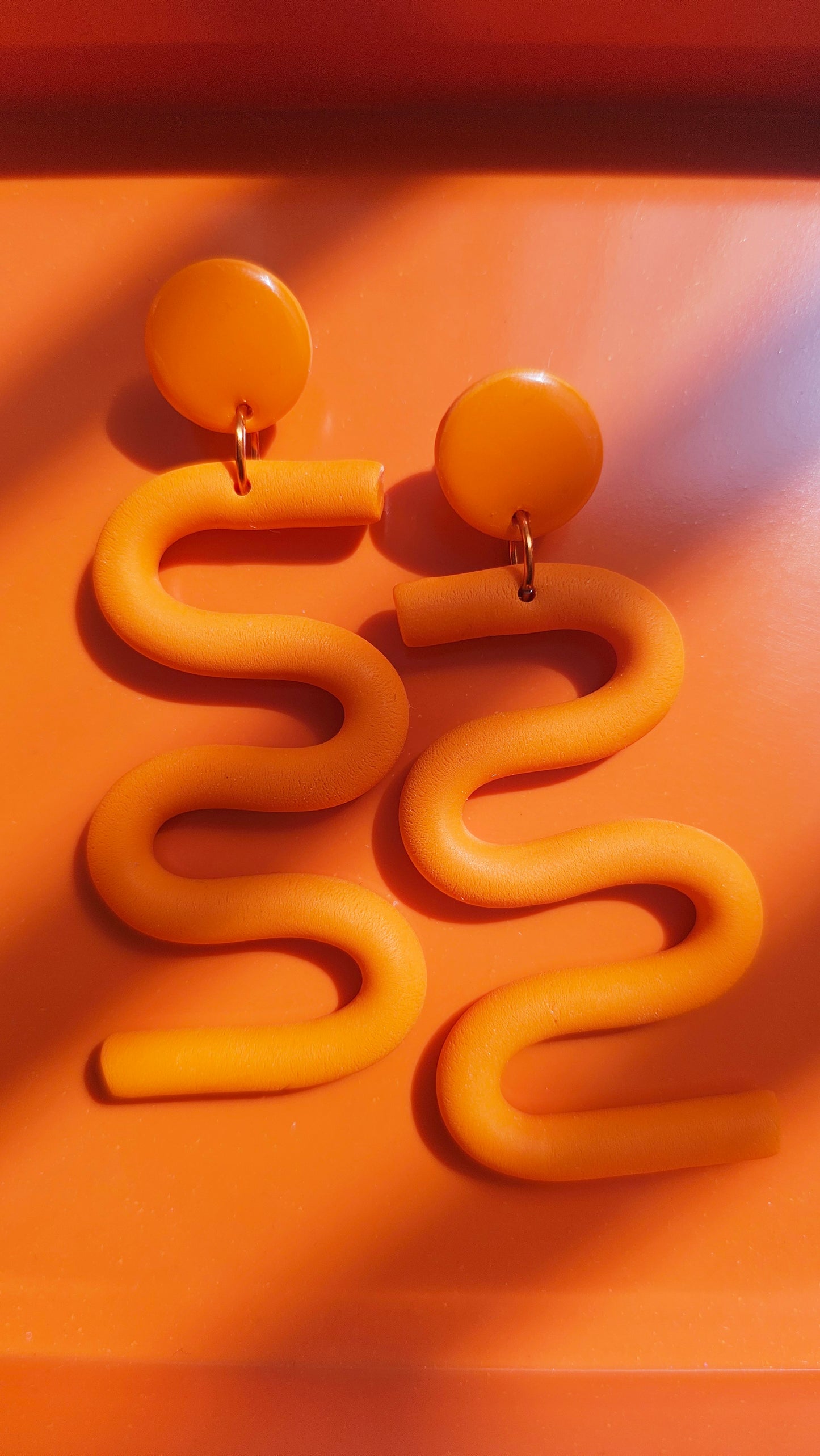 Orange Squiggly Statement Earrings
