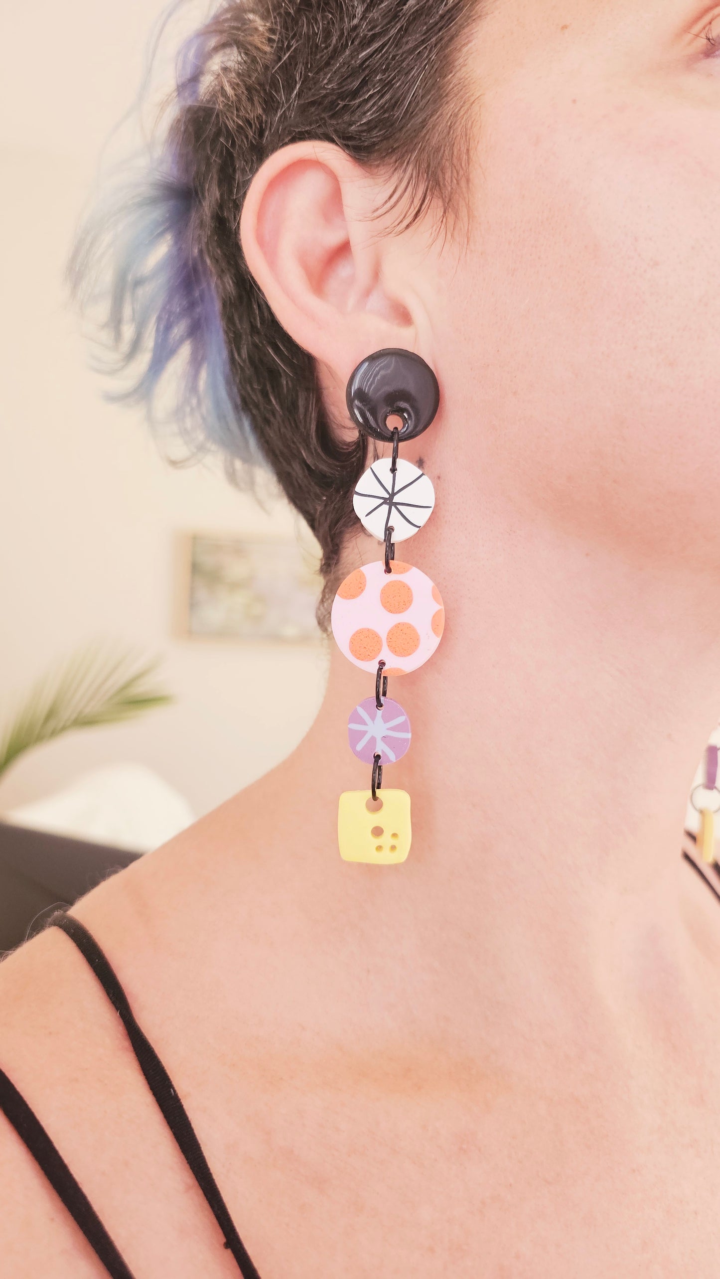 Retro Mod Long Polymer Clay Statement Earrings