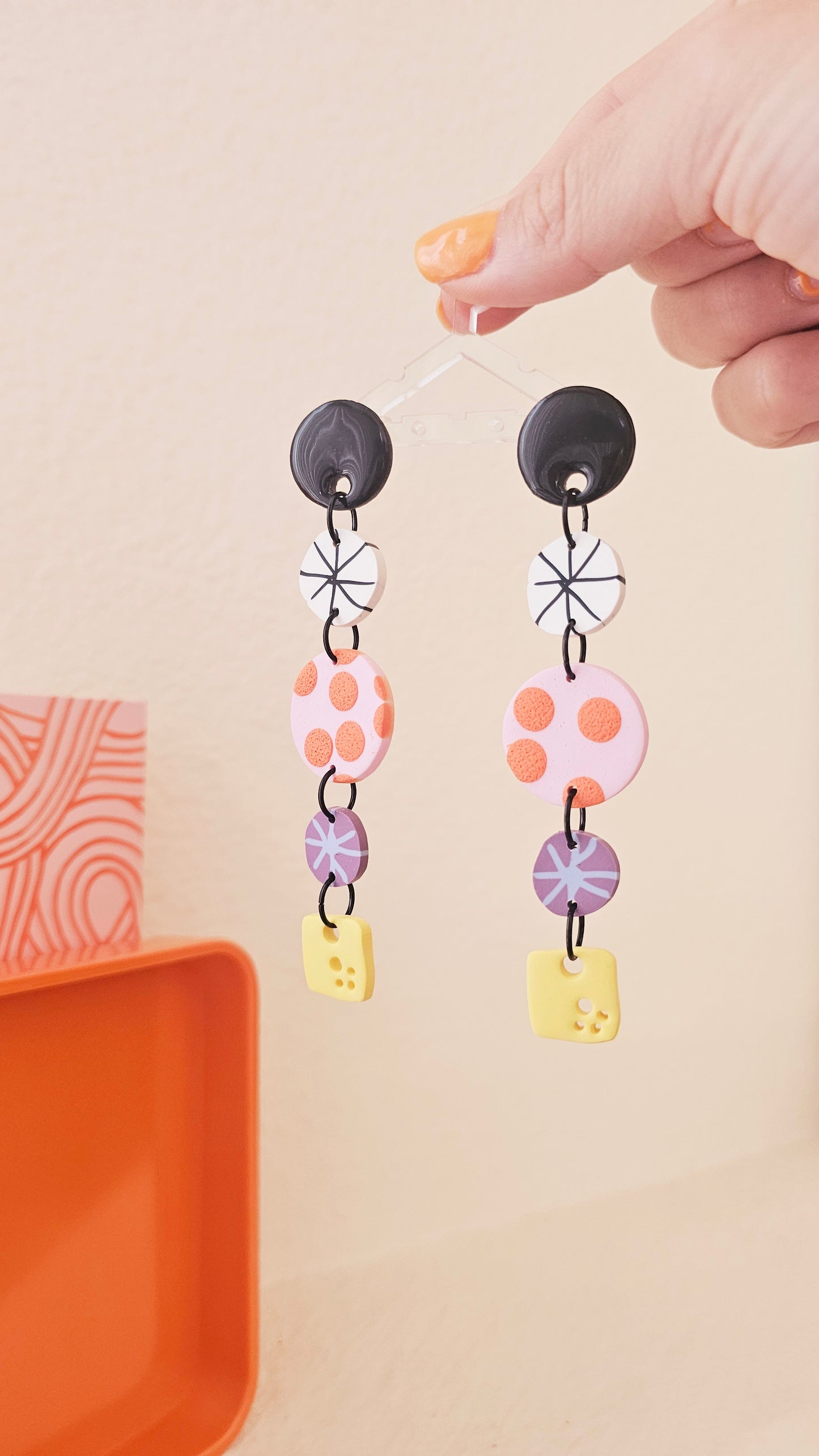 Retro Mod Long Polymer Clay Statement Earrings