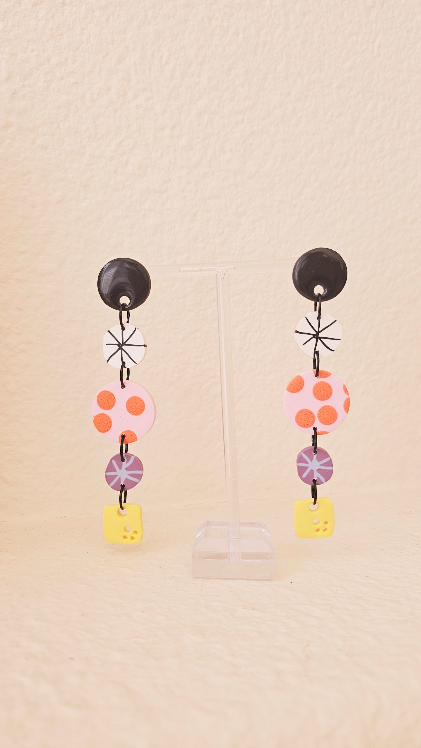 Retro Mod Long Polymer Clay Statement Earrings