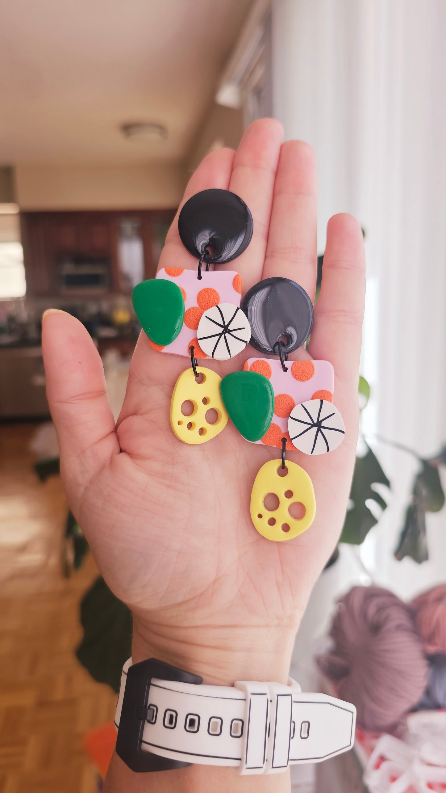 Vibrant Abstract Polymer Clay Statement Earrings