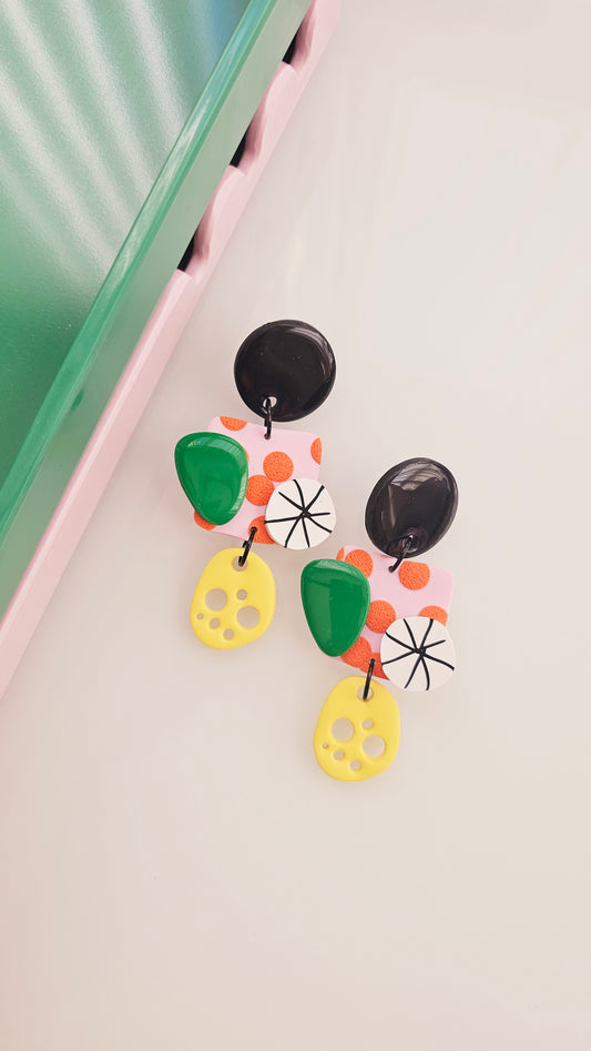 Vibrant Abstract Polymer Clay Statement Earrings