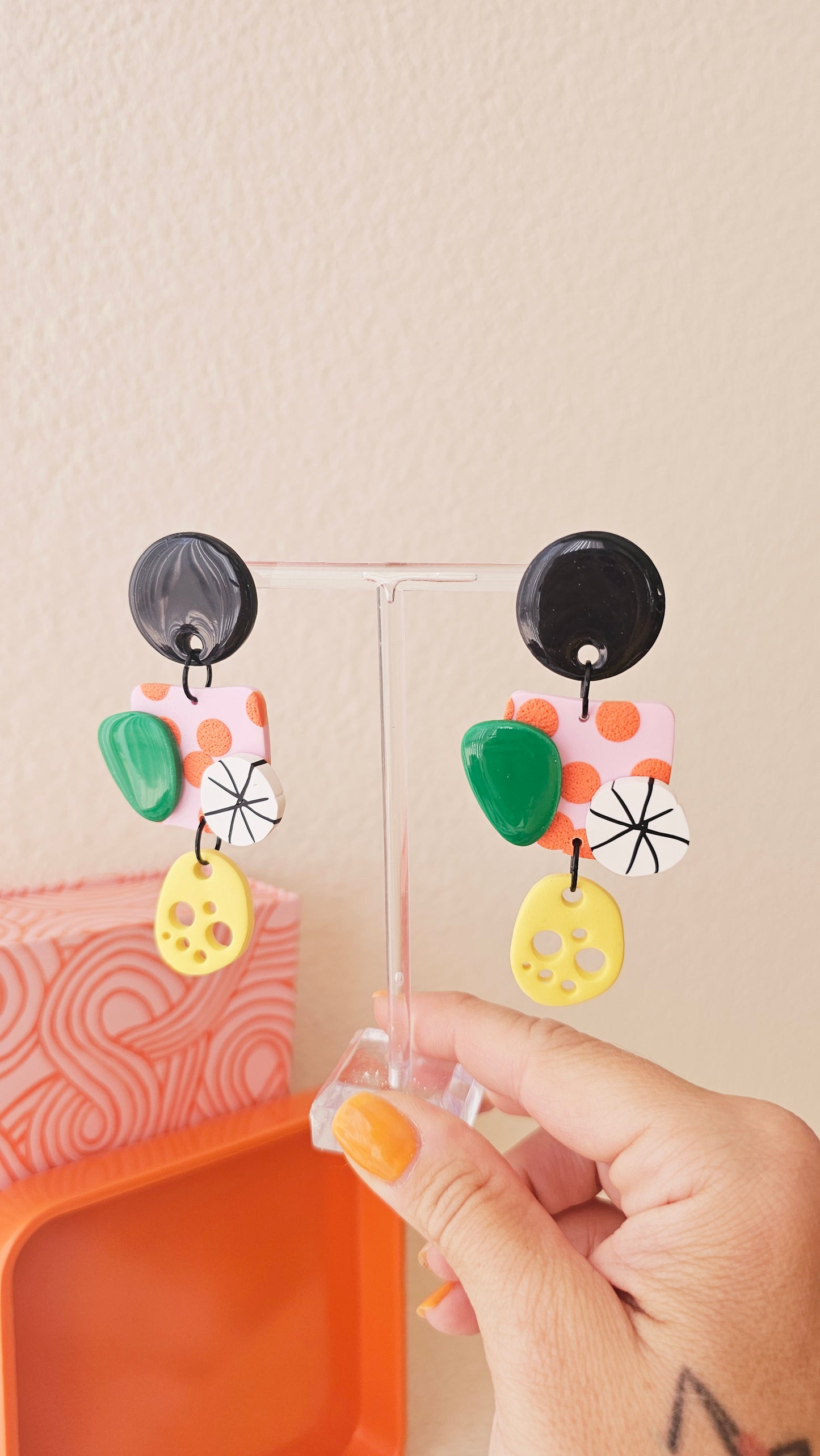 Vibrant Abstract Polymer Clay Statement Earrings